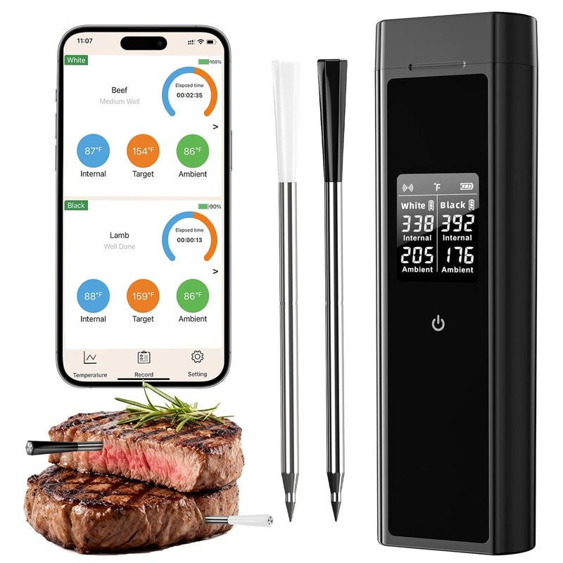 BlueSwan Bluetooth Meat Thermometer Digital, Food Thermometer Wireless 820 ft Range with 2 Color Probes with APP for Grill, Smoker, Oven, Magnetic Design for Cooking, BBQ, Valentines Day Gifts for Him - Image 1